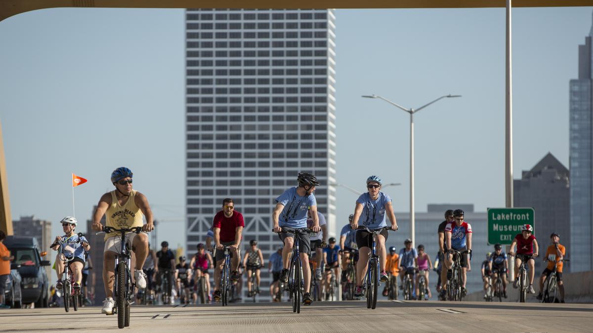 A view of UPAF's Ride for the Arts from the Hoan Bridge Slideshow