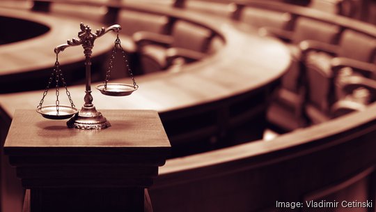 Decorative Scales of Justice in the Courtroom