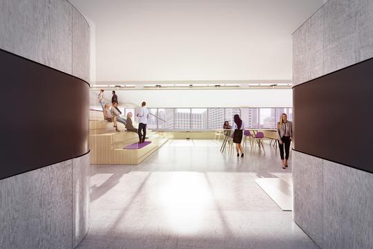 Outcome Health - Reception elevator lobby - Gensler Rendering