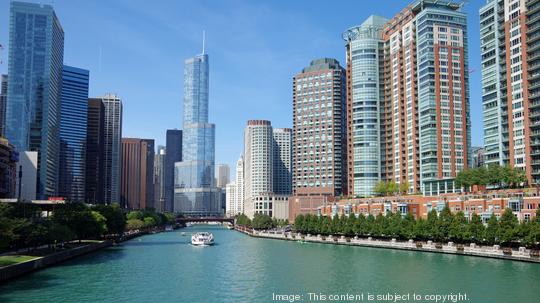 Chicago, IL, United States - September 3, 2017: View of the Chicago River and skyline.