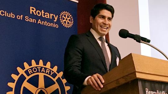 Rey Saldana at Rotary luncheon