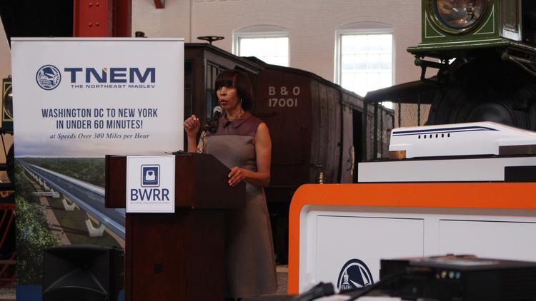 Mayor Catherine Pugh speaks at the signing of a Memorandum of Understanding between unions and the Northeast Maglev on Wednesday.