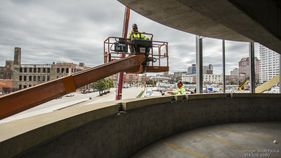 The view of Bucks' arena from team's new parking structure