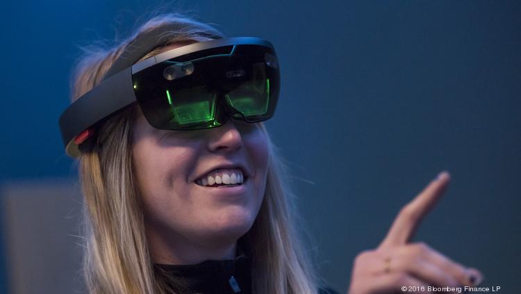 A Microsoft employee demonstrates the company's HoloLens at its 2016 developers conference in San Francisco.