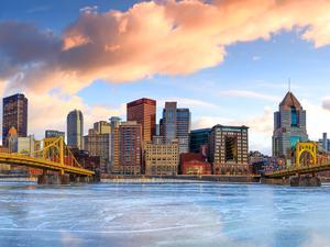 Skyline of downtown Pittsburgh at twilight