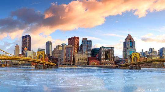 Skyline of downtown Pittsburgh at twilight