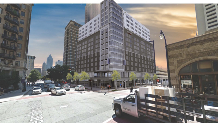 Le Plans Dual Branded Hotel Near Midtown S Fox Theatre Renderings Of Le Investment Group S Planned Dual Branded Hotel In Midtown It Would Sit