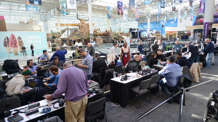 NFL media works on radio row during Super Bowl 56 week at the Los