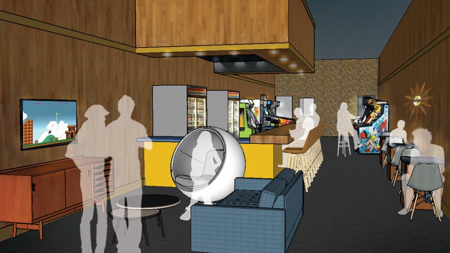 Rec Room bararcade being set up in Five Points by Bearded Pig founders