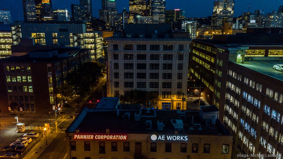 AE Works headquarters, city view aerial