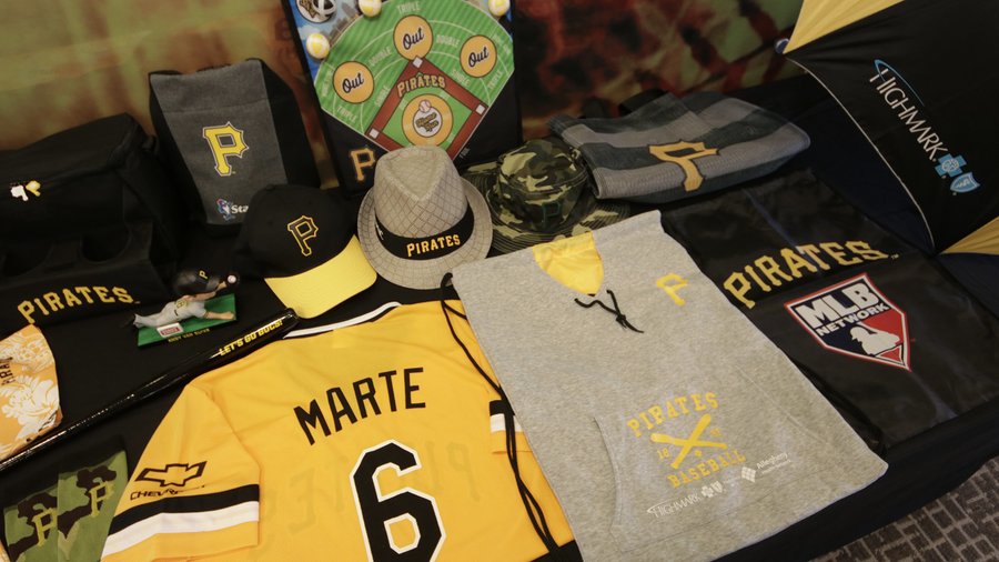 Souvenir Pittsburgh Pirates jerseys and t-shirts are on display at a Pirates  merchandise store at PNC Park Thursday, April. 9, 2015 in Pittsburgh. The  Pirates home opener will be Monday, April. 13