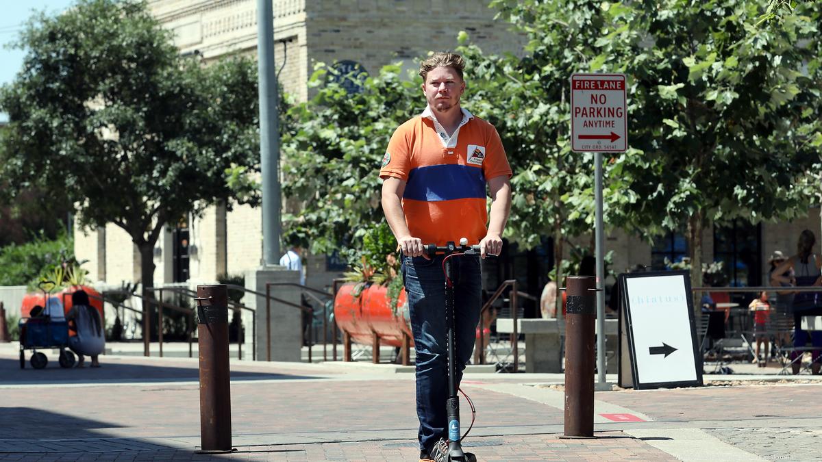 Blue Duck Scooters in San Antonio piloting its fleet at Pearl, Trinity