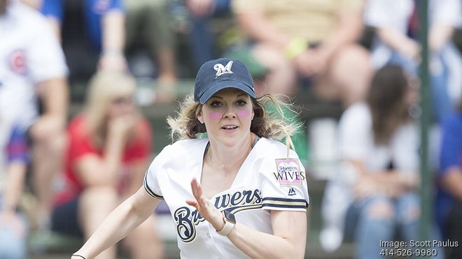 Brewers' wives beat Cubs' on the softball field for a good cause