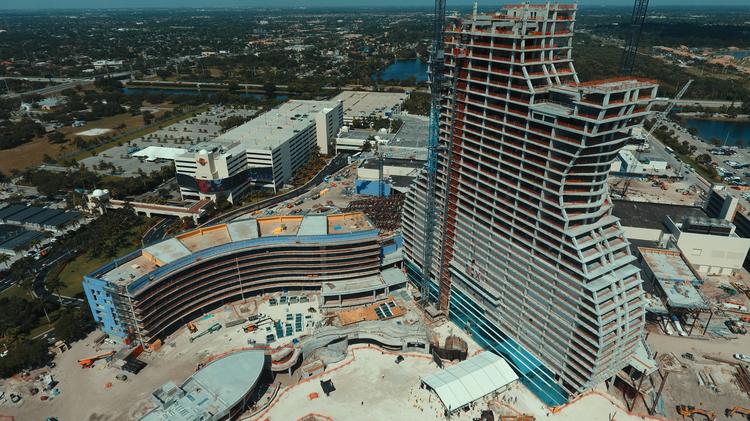 The Seminole Hard Rock Hotel and Casino in Hollywood tops off its new guitar-shaped hotel on July 9.
