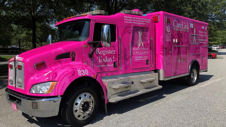 Registration Underway For Cone Health S Women Only 5k Run Walk The Cone Health Care Link Mobile Critical Unit Is Decked Out In Hot Pink To