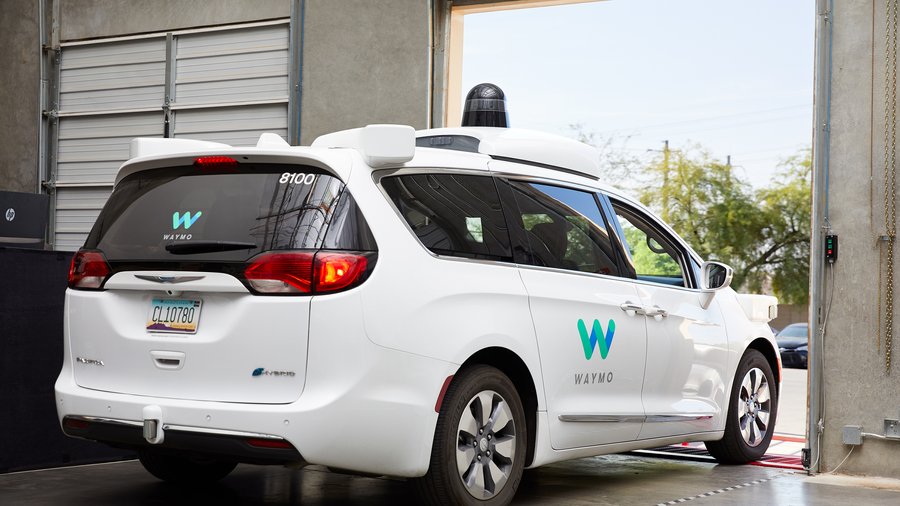Waymolo Waymo vehicle leaving depot