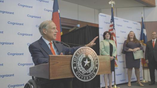 Texas Gov. Greg Abbott praised the expansion by Cognizant in Irving and thanked the company for its $8 million investment.