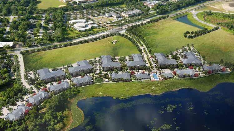 An aerial view of Trelago, a $70 million apartment project in Maitland.