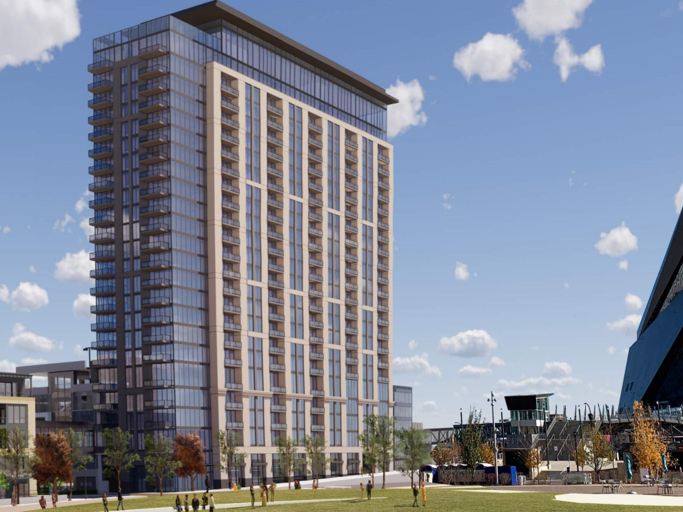 Towers next to Target Field have apartments, offices and ballpark