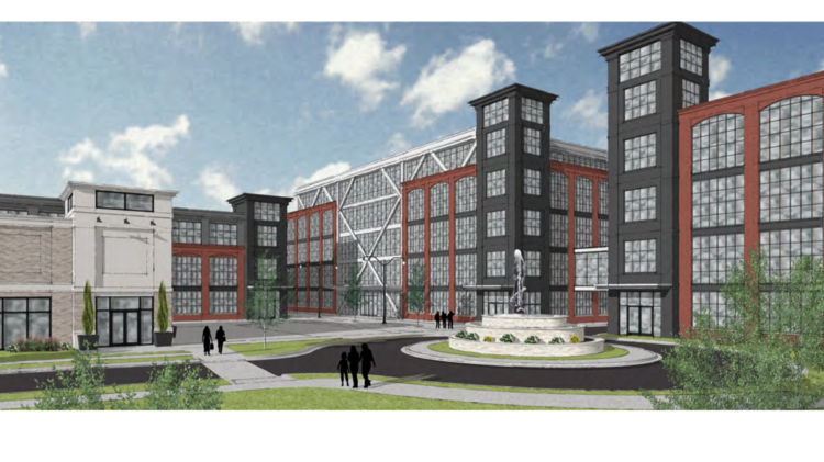 Early conceptual rendering of a proposed mixed-use development at 154 Kimball Bridge Road in Alpharetta.