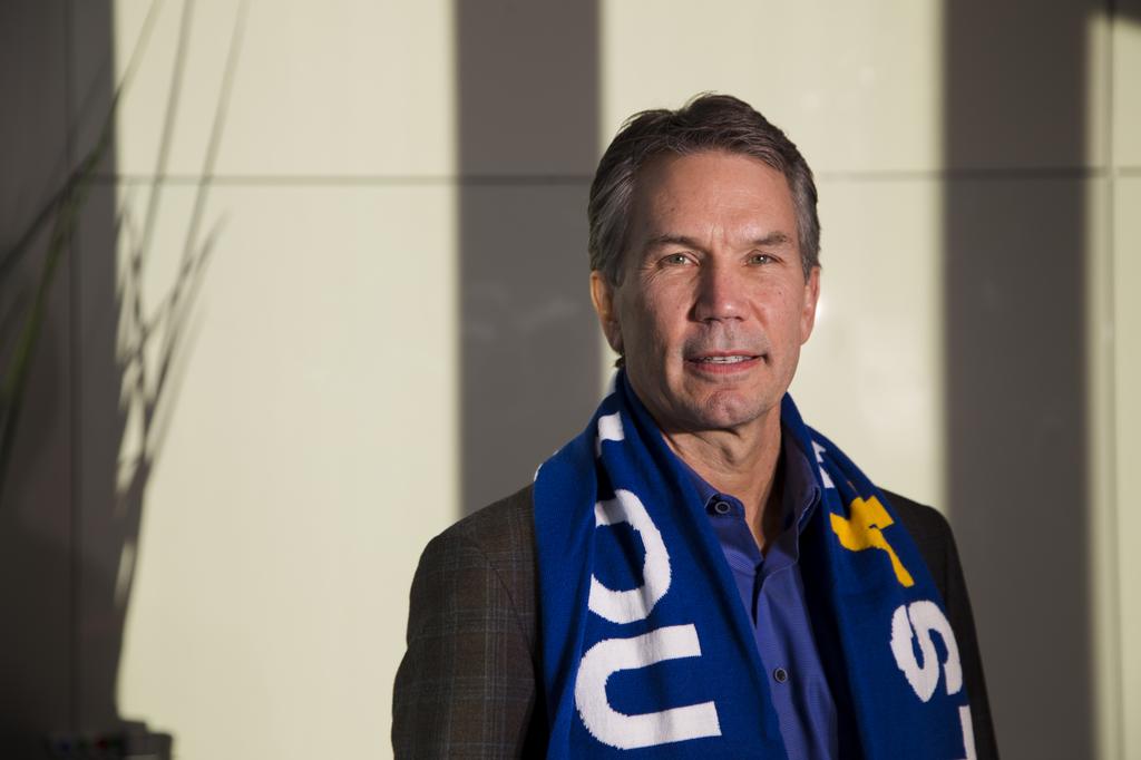 St. Louis, United States. 13th Aug, 2020. Team CEO Carolyn Kindle Betz,  adjusts her scarf, following the announcement of the new name of the soccer  team, their colors and crest during a