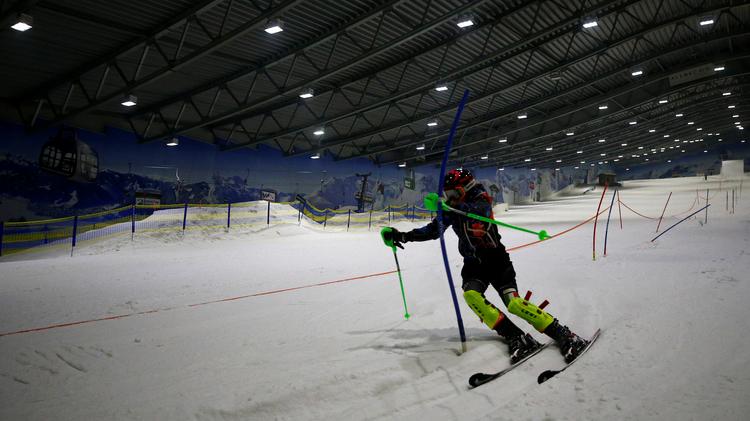 A skier from a ski club in Guldental practices at Germany's largest indoor skiing arena with its 300-meter-long track. SnowWorld USA is eyeing Fairfax County for that company's first facility in the U.S.