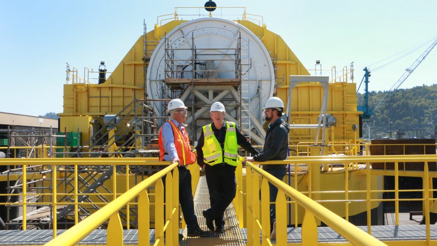 OE Buoy wave energy converter, built in Portland by Vigor, ready