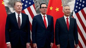 From left, U.S. Trade Representative Robert Lighthizer, U.S. Treasury Secretary Steven Mnuchin and Vice Premier Liu He of China meet in Baijing on May 1, 2019. Lighthizer has said President Donald Trump has told him to start preparations to impose tariffs on the roughly $300 billion in Chinese goods that are currently not subject to the duties. (Andy Wong/Pool via The New York Times)