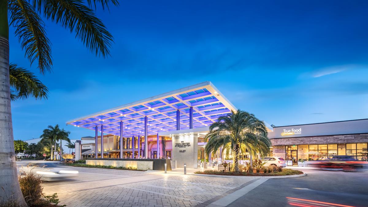 Town Center Mall, Boca Raton, 1983, View of a mall entrance…