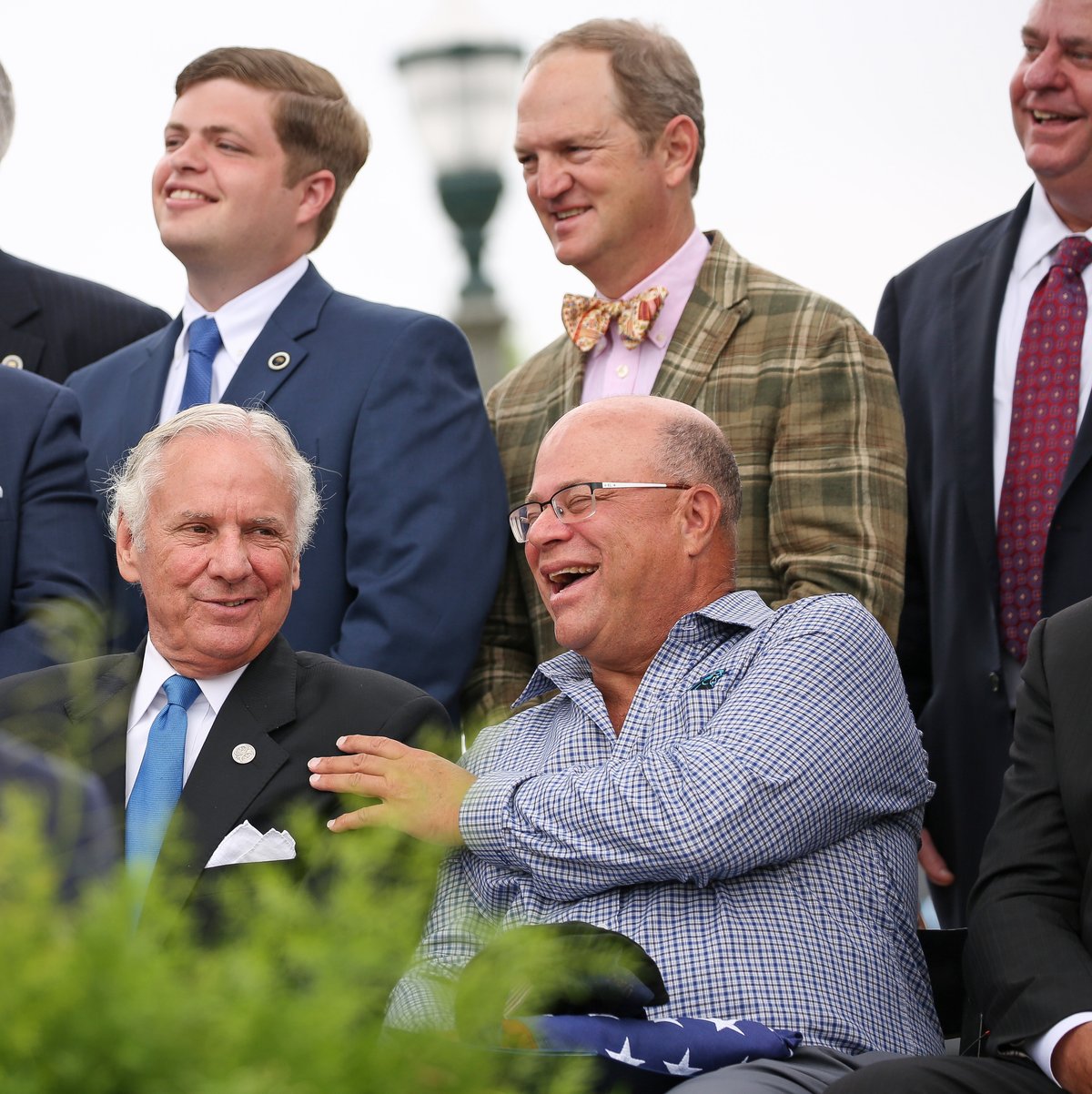 South Carolina Gov. Henry McMaster puts on a Carolina Panthers hat