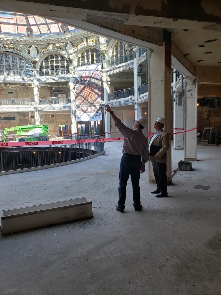 ConsumerOptix automates and personalizes consumer insurance acquisition, and will move into the Innovation Center at the Arcade in 2020. Pictured above is James O'Hara and Dave Wiliams, senior development director at Cross Street Partners.