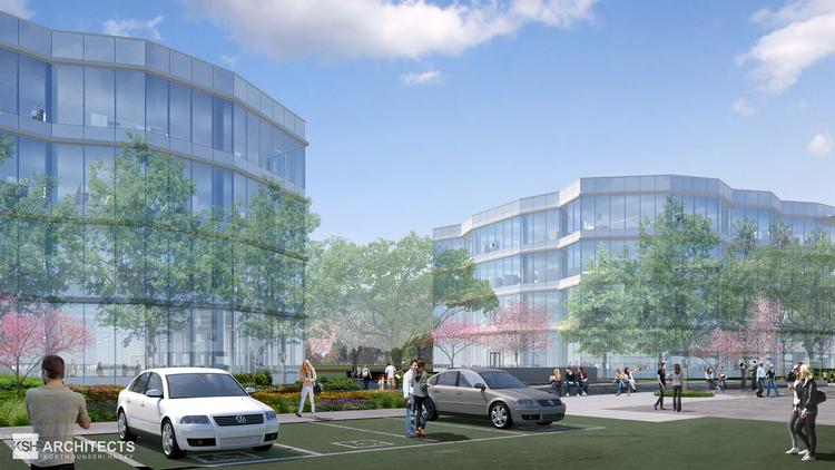 Renderings of a Class A project being developed by Harvest Properties and Invesco in Sunnyvale's Peery Park. The three-building project will be delivered in phases, with the first building at 684 W. Maude Avenue, set to be be approximately 190,000 square feet, scheduled to be ready for tenancy in the fall of 2020.