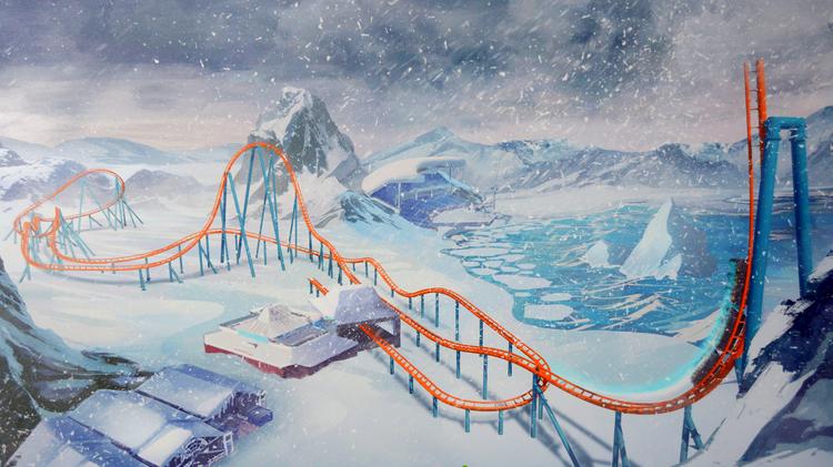 An artist rendering, revealed during a Sept. 12 media event, shows SeaWorld Orlando's Ice Breaker coaster track.