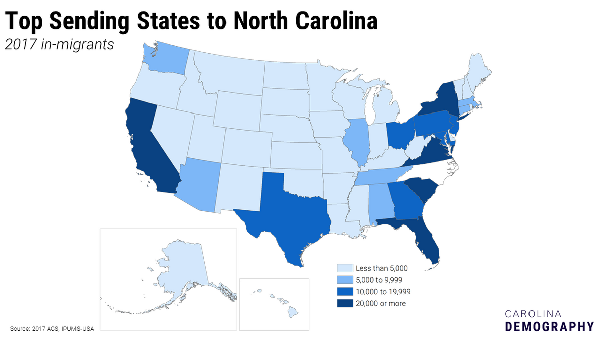 Florida, New York and the top states where North Carolina's new