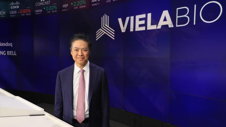 Viela Bio CEO Bing Yao, pictured here on the company's IPO day at the Nasdaq.