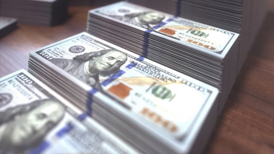 Stacks of one hundred US dollar banknotes, illustration