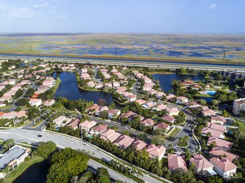 Florida, Weston, aerial of neighborhood near Everglades Wildlife Management Area