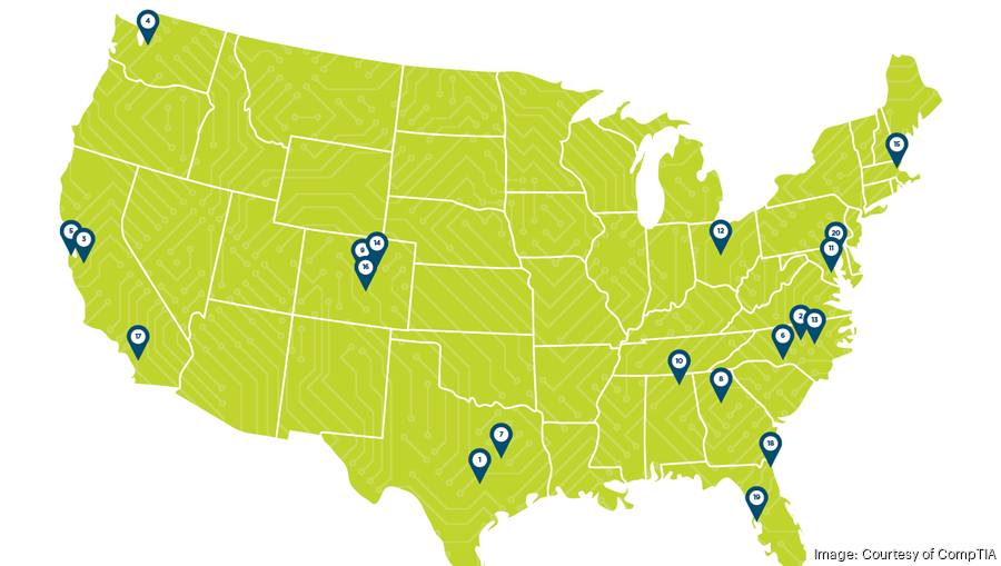 Tech Towne Map Baltimore fell four spots on top 'Tech Towns' list from CompTIA ...