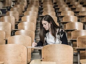 Student studying in classroom