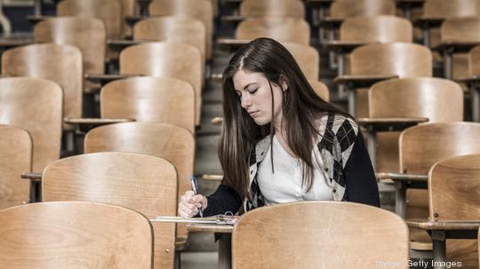 Student studying in classroom