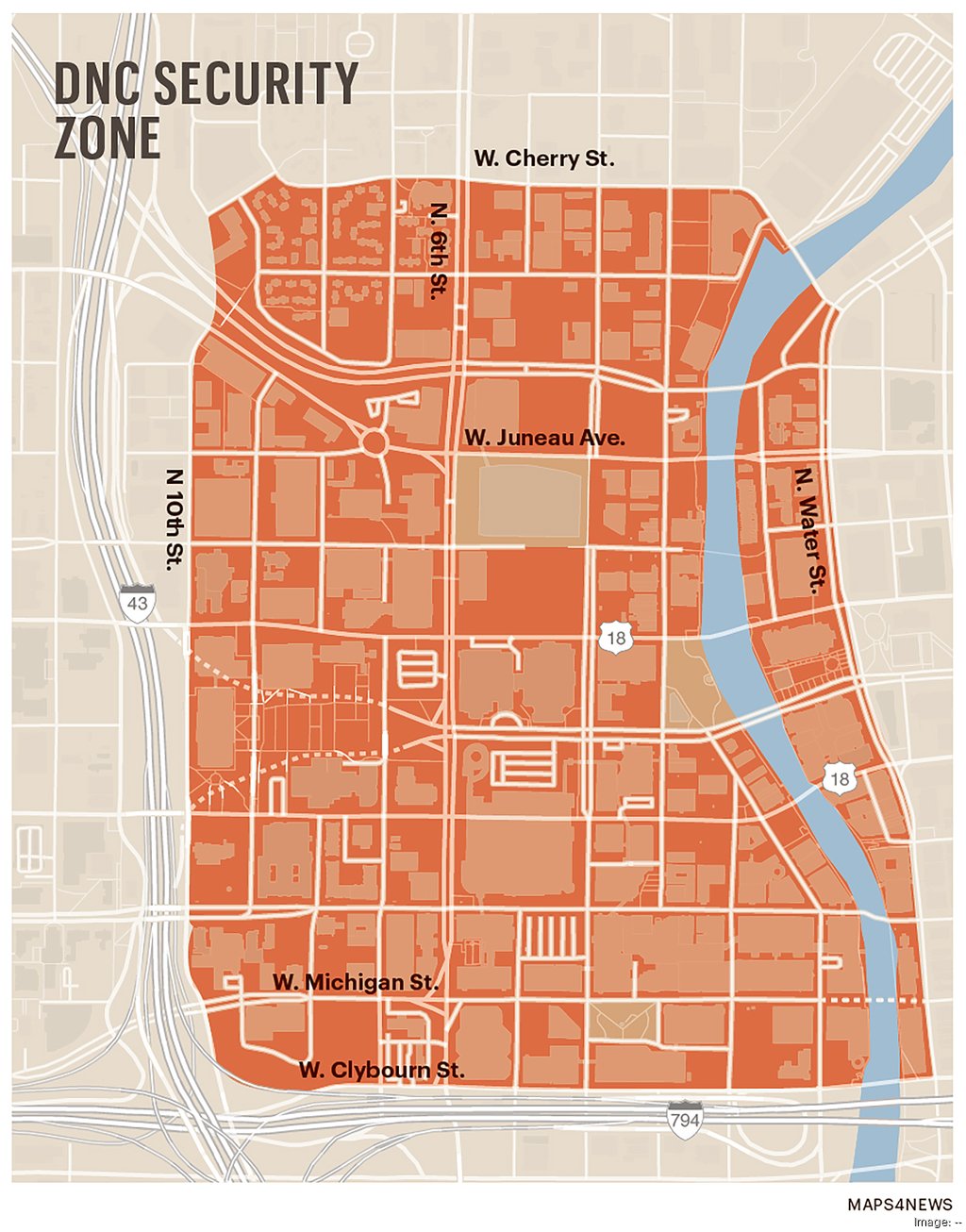 Downtown DNC security zone Don't worry, be a visitor Milwaukee