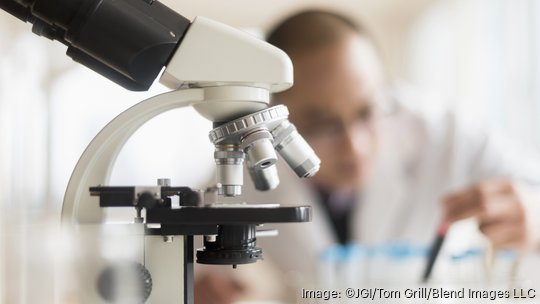 Close up of microscope in laboratory