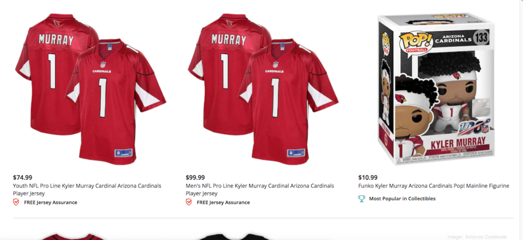 Kyler Murray apparel ranked #12 in merchandise sales