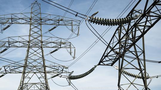 Pylons and power lines near to major electricity substation