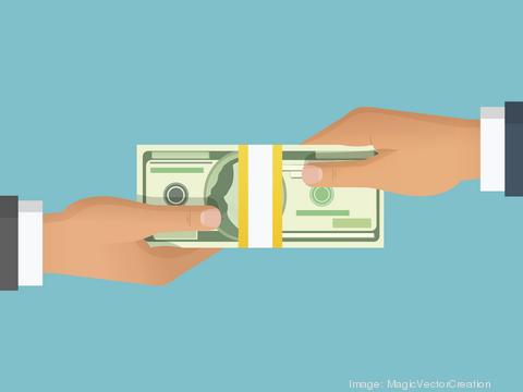 Human hand giving money to other hand vector illustration