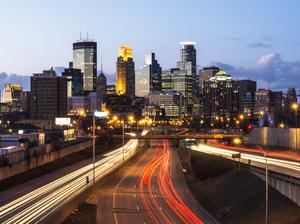 Minneapolis Skyline with Car Light Trails