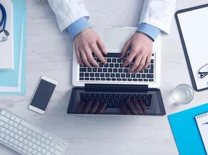 man, hands, iphone, smartphone, laptop, digital, notebook, pencil, glass, macbook, technology, keyboard, reflection, glasses, doctor, workspace, thermometer, stethoscope