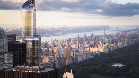 USA, New York City, Manhattan skyline with One57 building and Central Park