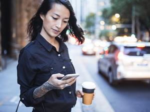 Businesswoman coffee iphone phone