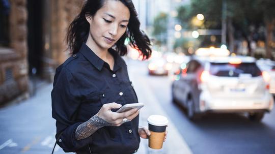 Businesswoman coffee iphone phone